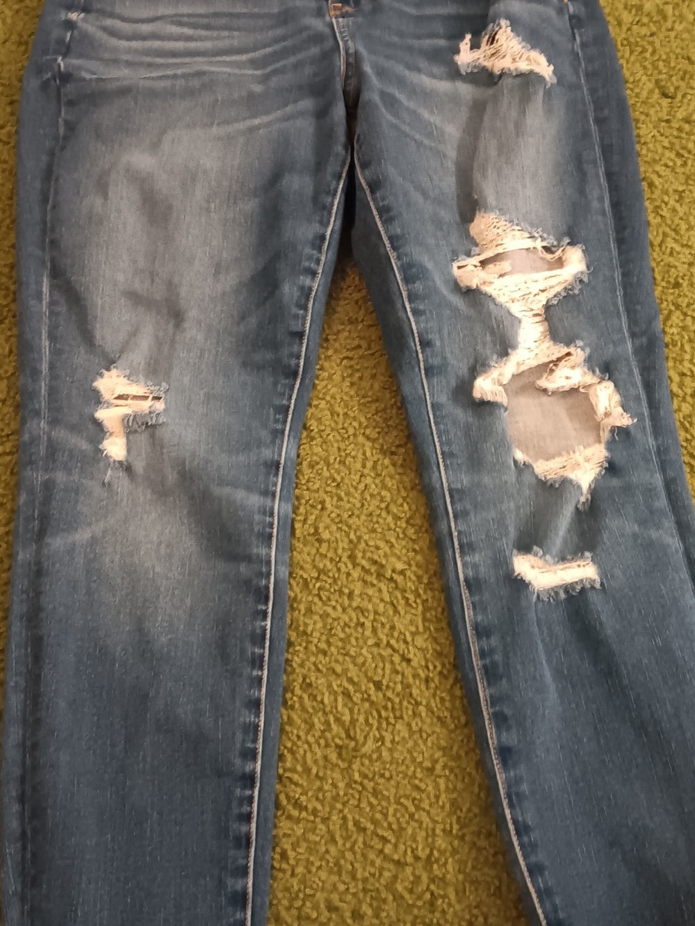 American Eagle Outfitters Distressed Blue Straight-Leg Jeans